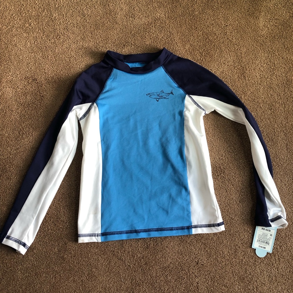 Cat & Jack Blue, Navy & White Boys' Long Sleeve Swim Top sz 4/5